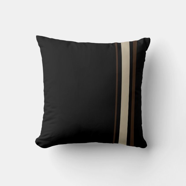 coussin noir avec des lignes marron et beige (Recto)