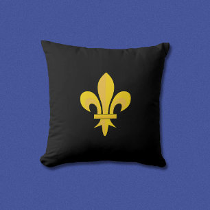 Coussin Noir avec Fleur de Lys Or