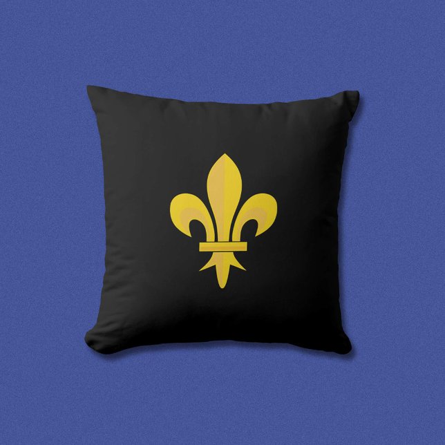 Coussin Noir avec Fleur de Lys Or (Gold Fleur de Lis on Black Pillow)