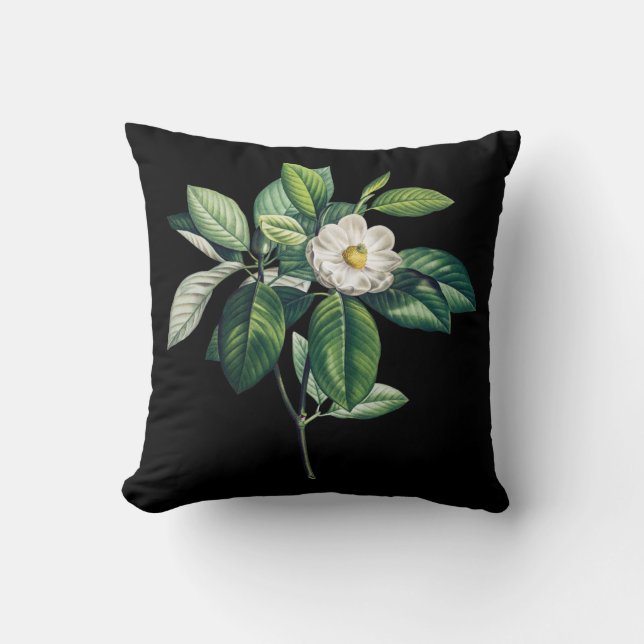 Coussin noir avec la magnolia blanche (Recto)