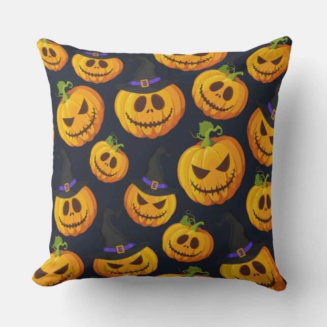 COUSSIN NOIR AVEC ORANGE HALLOWEEN CITROUILLES AVEC CASQUE (Recto)