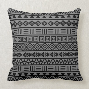 Coussin Noir aztèque de motif d'influence sur le gris