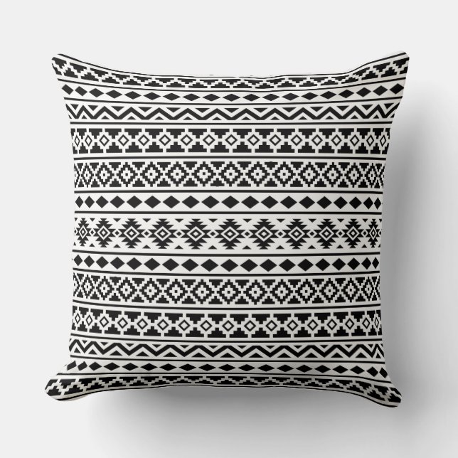 Coussin Noir aztèque du motif II d'essence sur le blanc (Recto)