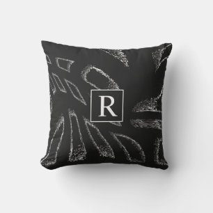 Coussin Noir Blanc Abstrait Motifs Monogrammes Initiales
