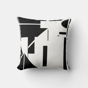 Coussin Noir Blanc Abstrait Stick Figure Motif