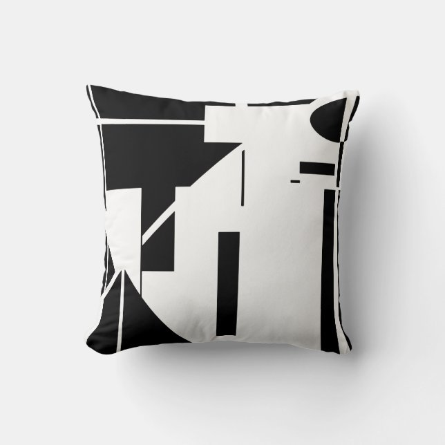 Coussin Noir Blanc Abstrait Stick Figure Motif (Recto)