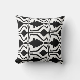 Coussin Noir Blanc Abstrait Wave Design Gros carreaux
