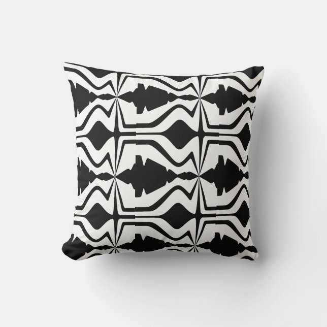 Coussin Noir Blanc Abstrait Wave Design Gros carreaux (Recto)