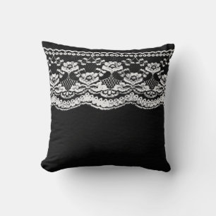 Coussin Noir & Blanc Cuir & Dentelle