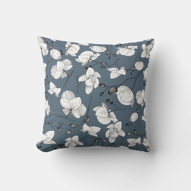 Coussin Noir & blanc élégant orchidée floral moderne (Recto)