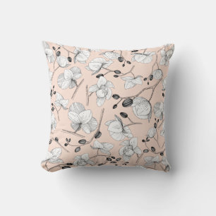 Coussin Noir & blanc élégant orchidée floral moderne rose