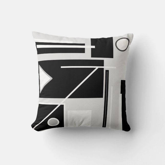 Coussin Noir, blanc et gris Abstrait Mid Century moderne (Recto)