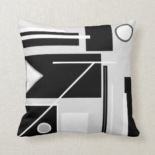 Coussin Noir, blanc et gris Abstrait Mid Century moderne