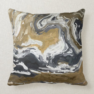 Coussin Noir, Blanc et Or Abstrait
