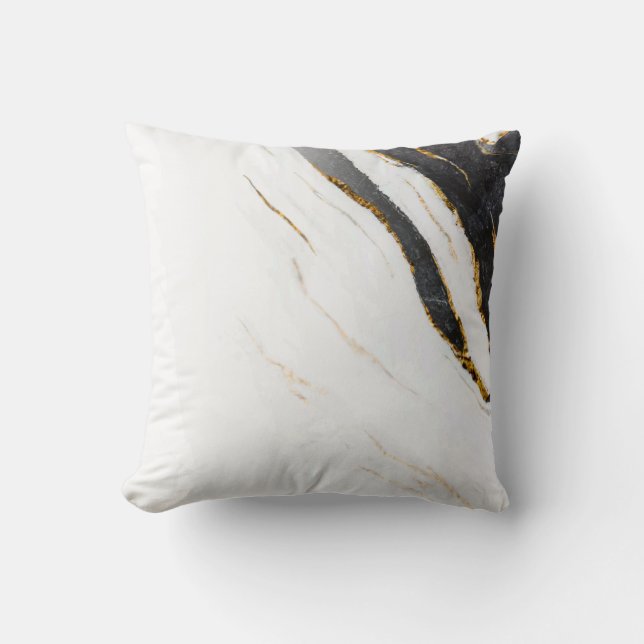 Coussin Noir Blanc Faux Or Marbre Foil Motif (Recto)