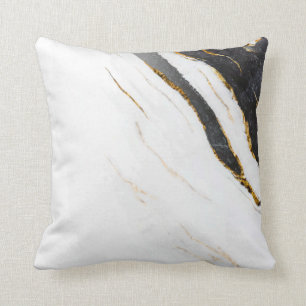Coussin Noir Blanc Faux Or Marbre Foil Motif