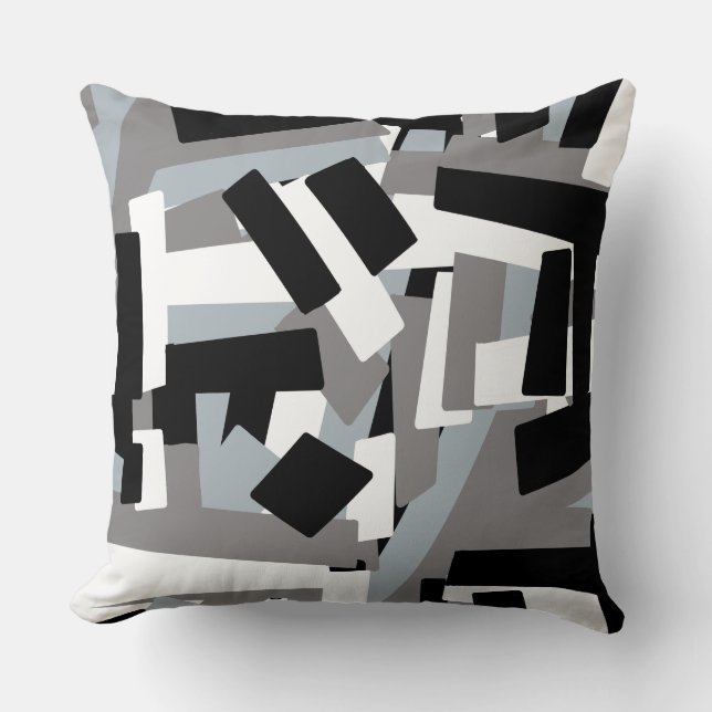 Coussin Noir blanc gris abstrait Patches géométriques (Recto)