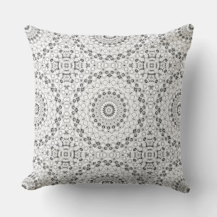 Coussin Noir Blanc Gris Monochrome Design Mandala
