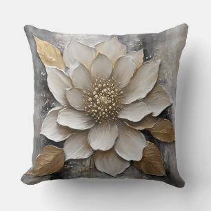 Coussin Noir Blanc Gris Or Imprimé Fleur