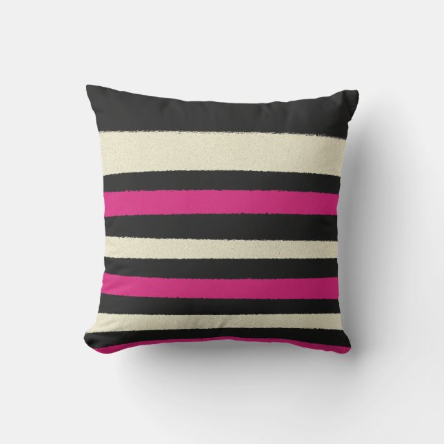 Coussin Noir Blanc Hot Pink Stripes Cool Simple Motif (Recto)