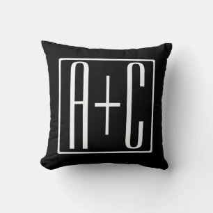 Coussin Noir & Blanc Initiales de couples