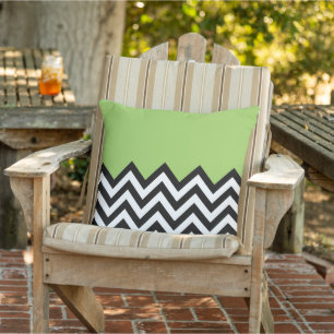 Coussin Noir Blanc Lime Vert Zigzag Chevron Motif