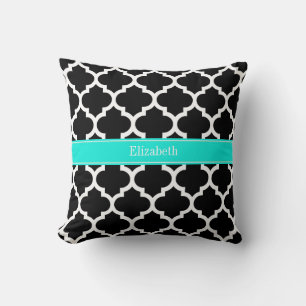 Coussin Noir Blanc Marocain #5 Brt Nom Aqua Monogramme