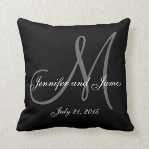 Coussin Noir Blanc Monogramme Noms Mariage Keepsaké Coussi