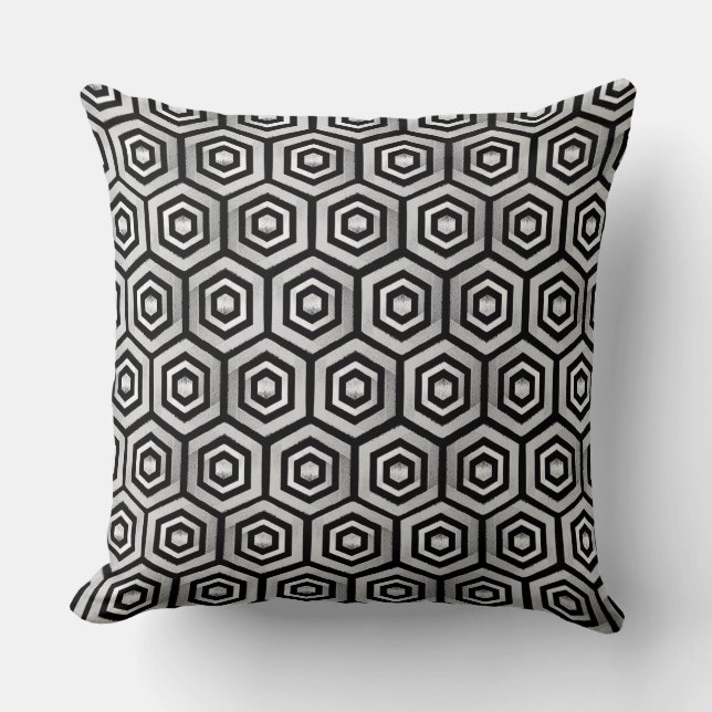 Coussin Noir Blanc Motif Géométrique Hexagone (Recto)