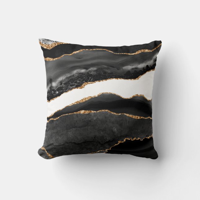 Coussin Noir Blanc & Or Chic Moderne Abstrait La (Recto)