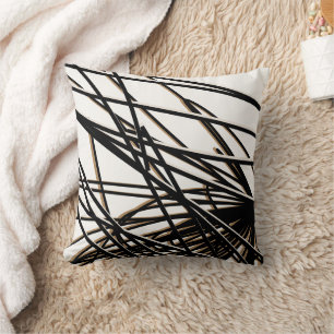 Coussin Noir Blanc & Or Moderne Style Abstrait