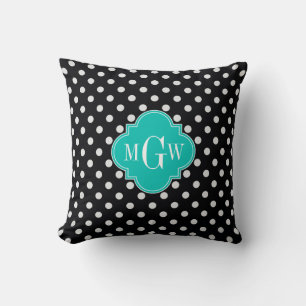 Coussin Noir Blanc Pois Turquoise Quatrefoil 3 Monogramme