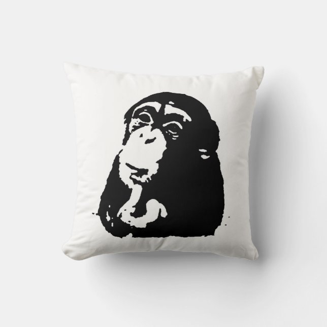 Coussin Noir Blanc Pop Art Penser Chimpanzé (Recto)