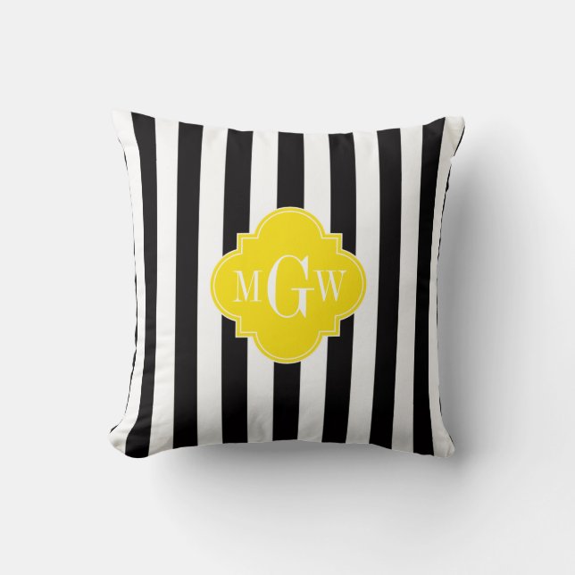 Coussin Noir Blanc Rayure Brillant Jaune Quatrefoil 3 Mono (Recto)