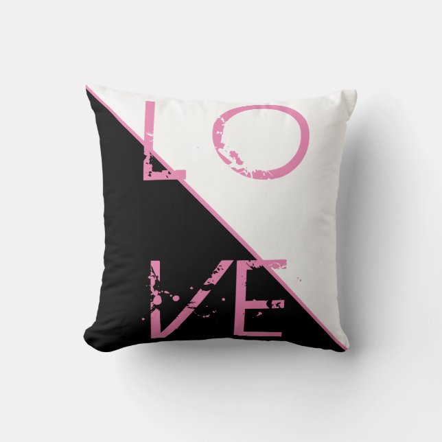 Coussin Noir Blanc Rose Amour Oreiller Jeté (Recto)