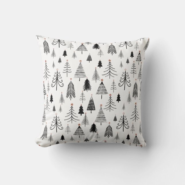 Coussin Noir blanc sapin Motif minimaliste (Recto)