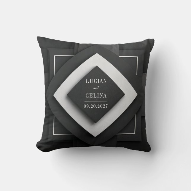 Coussin Noir Blanc Texture Géométrique Moderne Superposée (Recto)