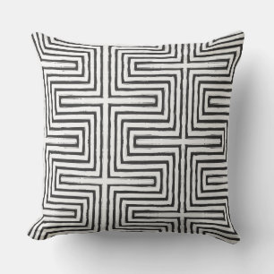 Coussin noir blanc Tribal Maze Boue Motif Africain