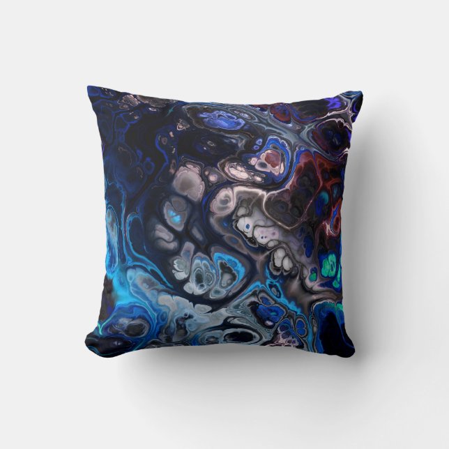 Coussin Noir, bleu et bordeaux marbre à cravate abstraite (Recto)
