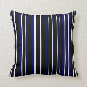 Coussin Noir, Bleu Nuit Foncé et Rayure de Code-Barres Bla