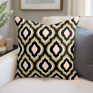 Coussin Noir Blush et or Ikat Monogramme marocain