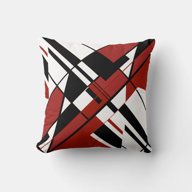 Coussin Noir Bourgogne sur blanc Diagonal Angulaire Design (Recto)