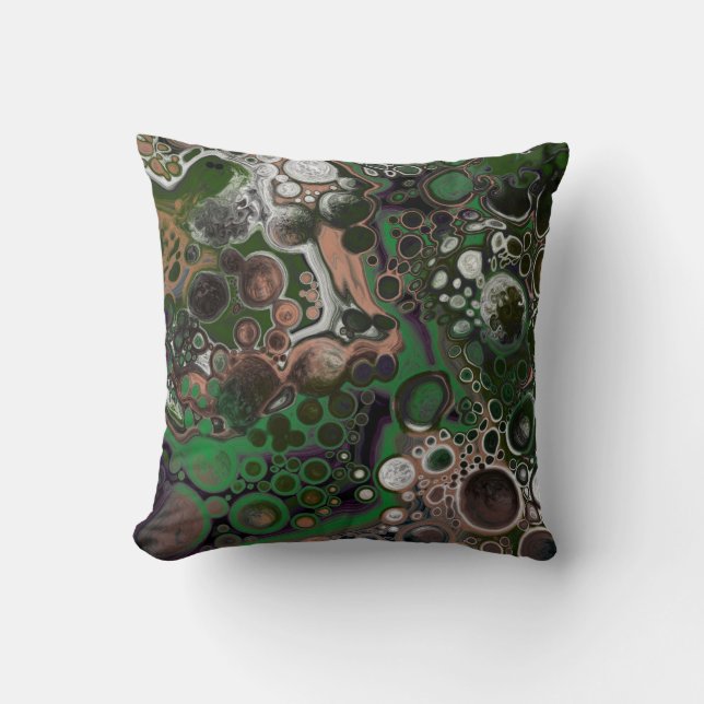 Coussin Noir, Brown, blanc et vert Fluide Art (Recto)