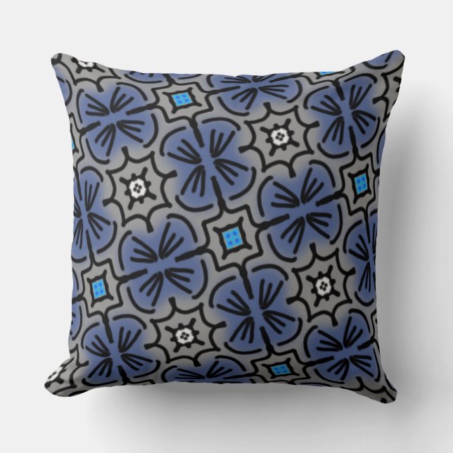 Coussin Noir carré de gris bleu de conception de Jimette (Recto)