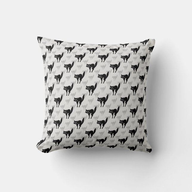 Coussin Noir Chat Shadow Silhouette Motif Design (Recto)