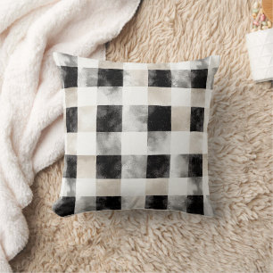 Coussin Noir Chic Crème Plaid Noël