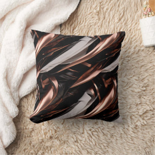 Coussin Noir Cool, Argent et Cuivre Effet Abstrait 3D