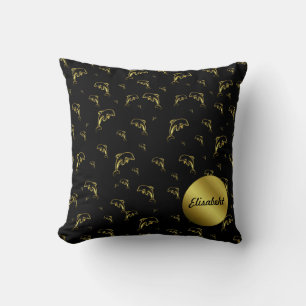 Coussin noir, dauphin, poisson, nature, aquatique, design,