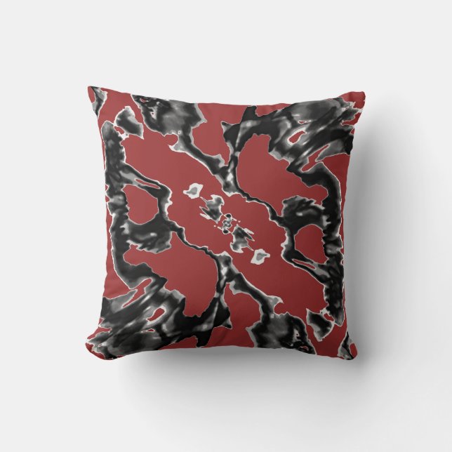 Coussin Noir de Charbon sur Abstrait de Contour Floral Rou (Recto)