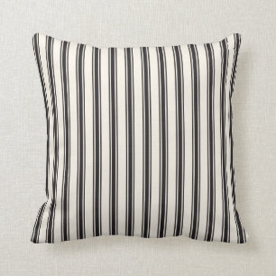 Coussin Noir de coutil classique et crème de motif de